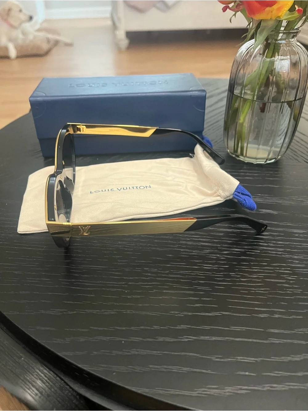 Louis Vuitton Black and Gold Cat-Eye Sunglasses with Curved Top Bar